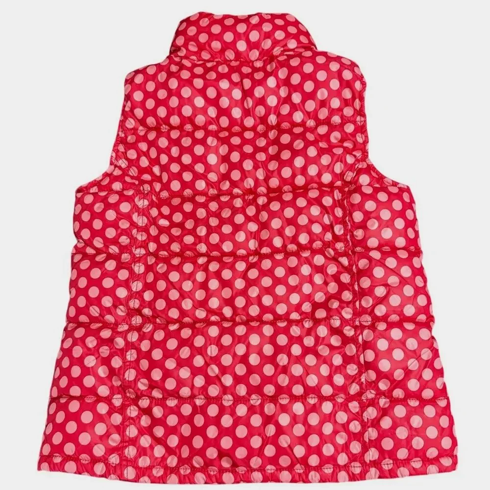 Gap Girl's Puffer Vest Kid's XL 12 Pink Polka Dots Zip Up Fleece Lined Quilted